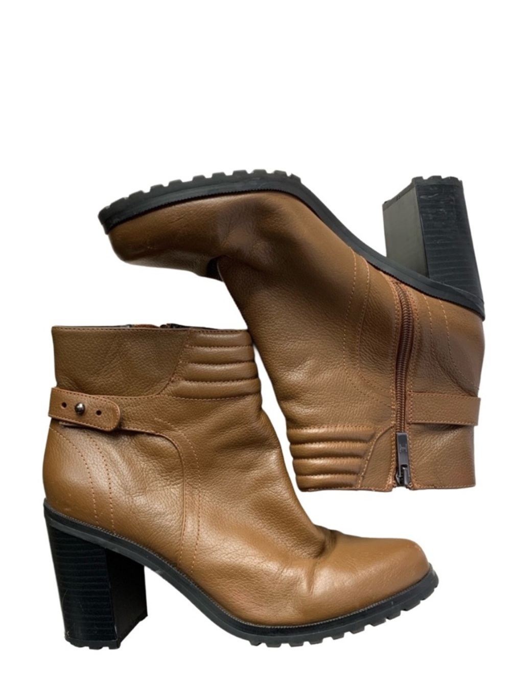 H by HALSTON Women’s “Cara” Nutmeg Brown Size 9 Stacked Heel Side Zip Booties